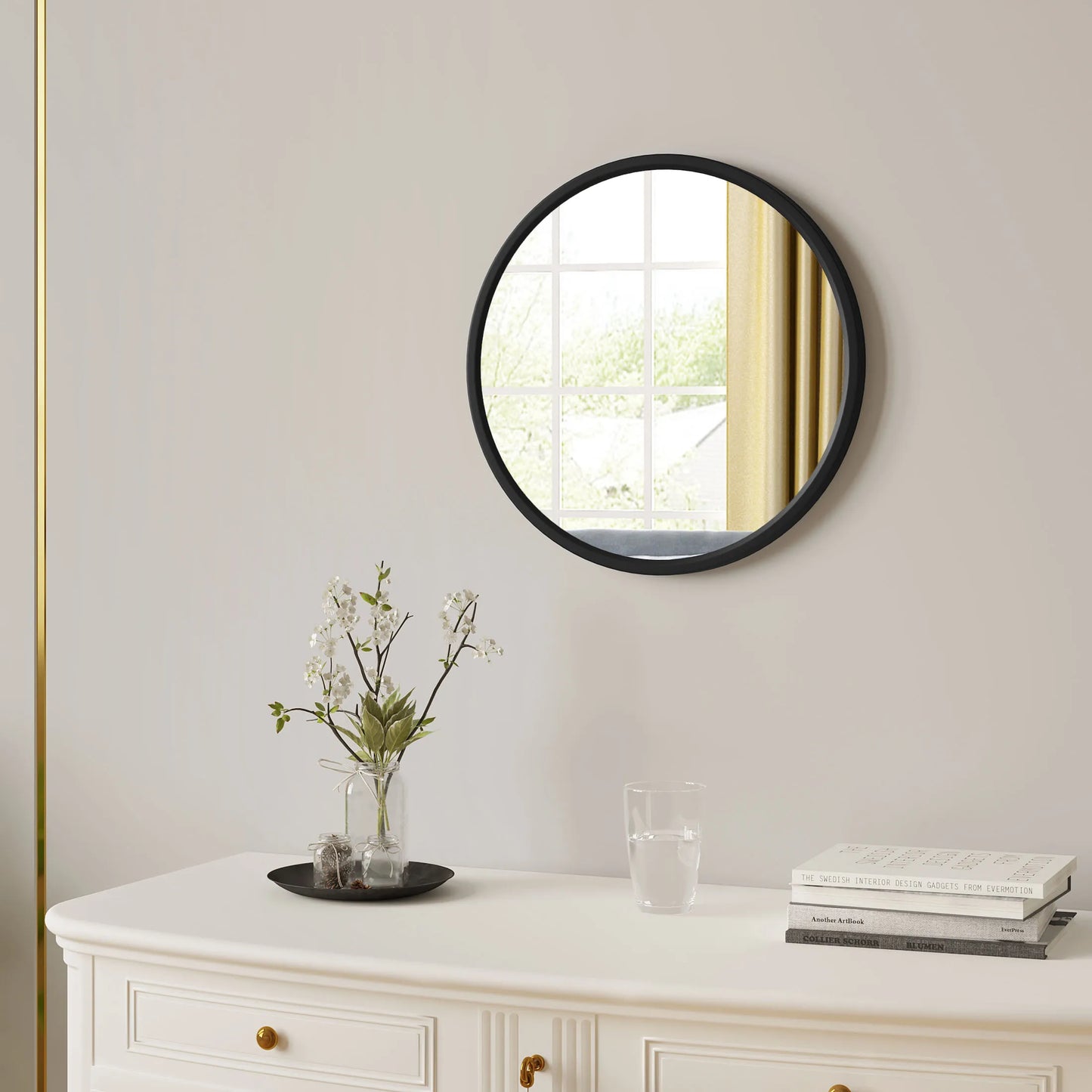 Hanging Makeup Mirror Modern Round Mirror with Gold Metal Frame for Bedroom Bathroom Living Room Hallway Home Decoration