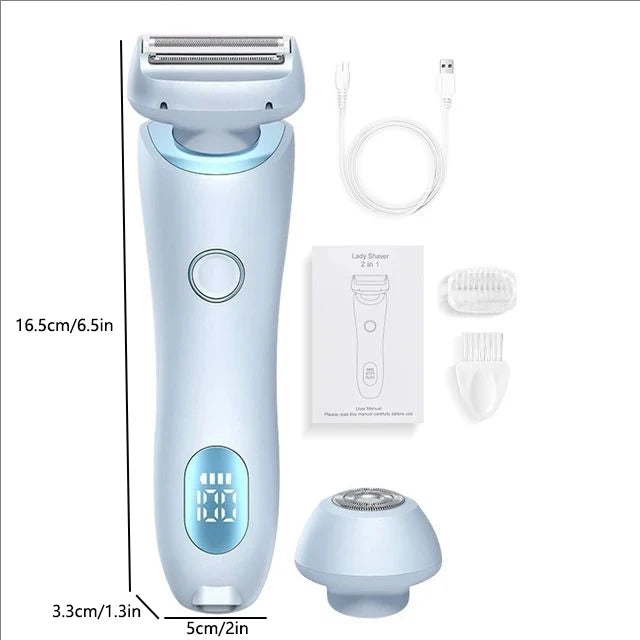 2-in-1 painless home hair removal device for women, hair trimming and shaving electric depilator for pubic hair, armpit hair,