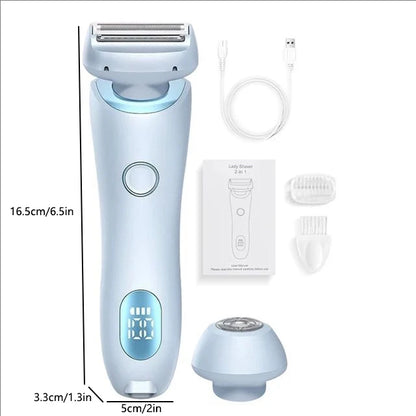 2-in-1 painless home hair removal device for women, hair trimming and shaving electric depilator for pubic hair, armpit hair,