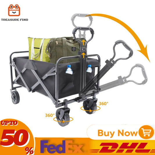 176LBS Camping Trolley Heavy Duty Festival Cart Big Wheels Beach Trolley Cart w/Adjustable Handle & Drink Holders Wheels