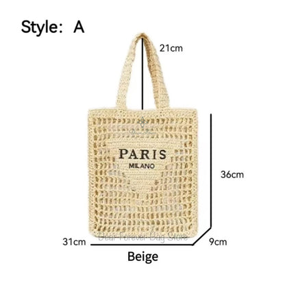 Women Summer Beach Vacation Fashion Straw Knitting Shoulder Bag Hollow Out Handwoven Handbag Portable Large Capacity Casual Tote