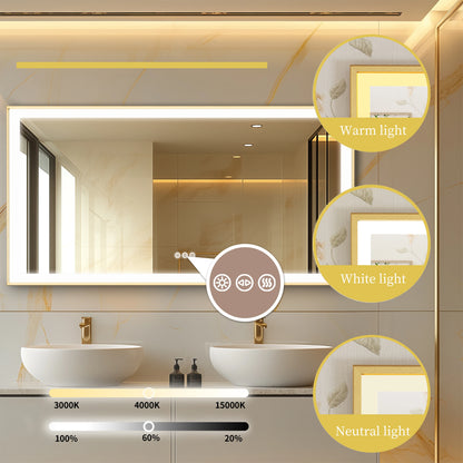 Overlength 140/151/160CM Rectangle LED Bathroom Mirror Gold Aluminum Frame Vanity MIirror Touch Defogging