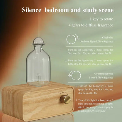 Rechargeable Waterless Essential Oil Diffusers Wood and Glass Aroma Nebulizer Electric Smell for Home Living Room Office Gift