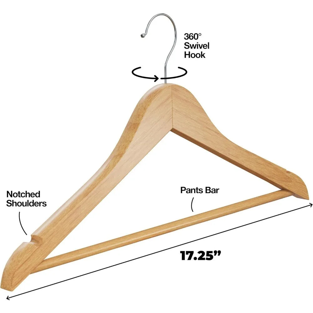 Premium Wooden Hangers Durable Non Slip Coat Hangers Heavy Duty Natural Solid Wood Hanger Clothes Storage Hangers Swivel Hooks