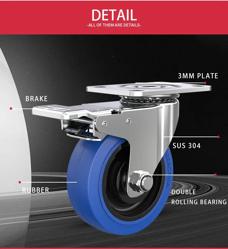 3"  Industrial caster Factory price medium duty stainless steel elastic rubber caster wheels