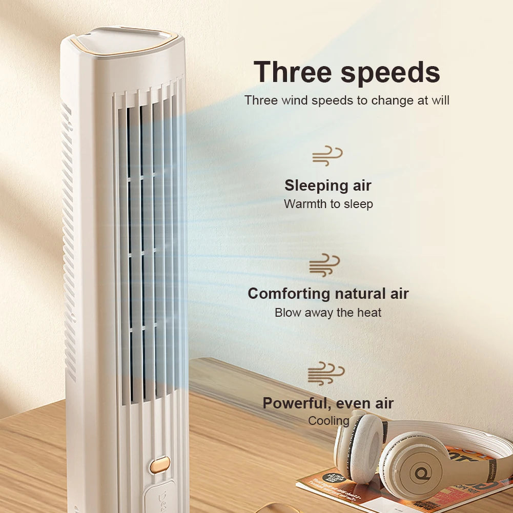 Tower Fan USB Charging Portable Air Conditioner 1200mAh Electric Vertical Fan Wireless Desk Fan for Home Bedroom