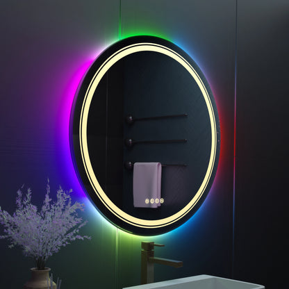 Round LED Bathroom Mirror, Backlit and Front Lit, Wall Mounted Vanity Mirror, Dimming and Demister, 60 cm, 80cm