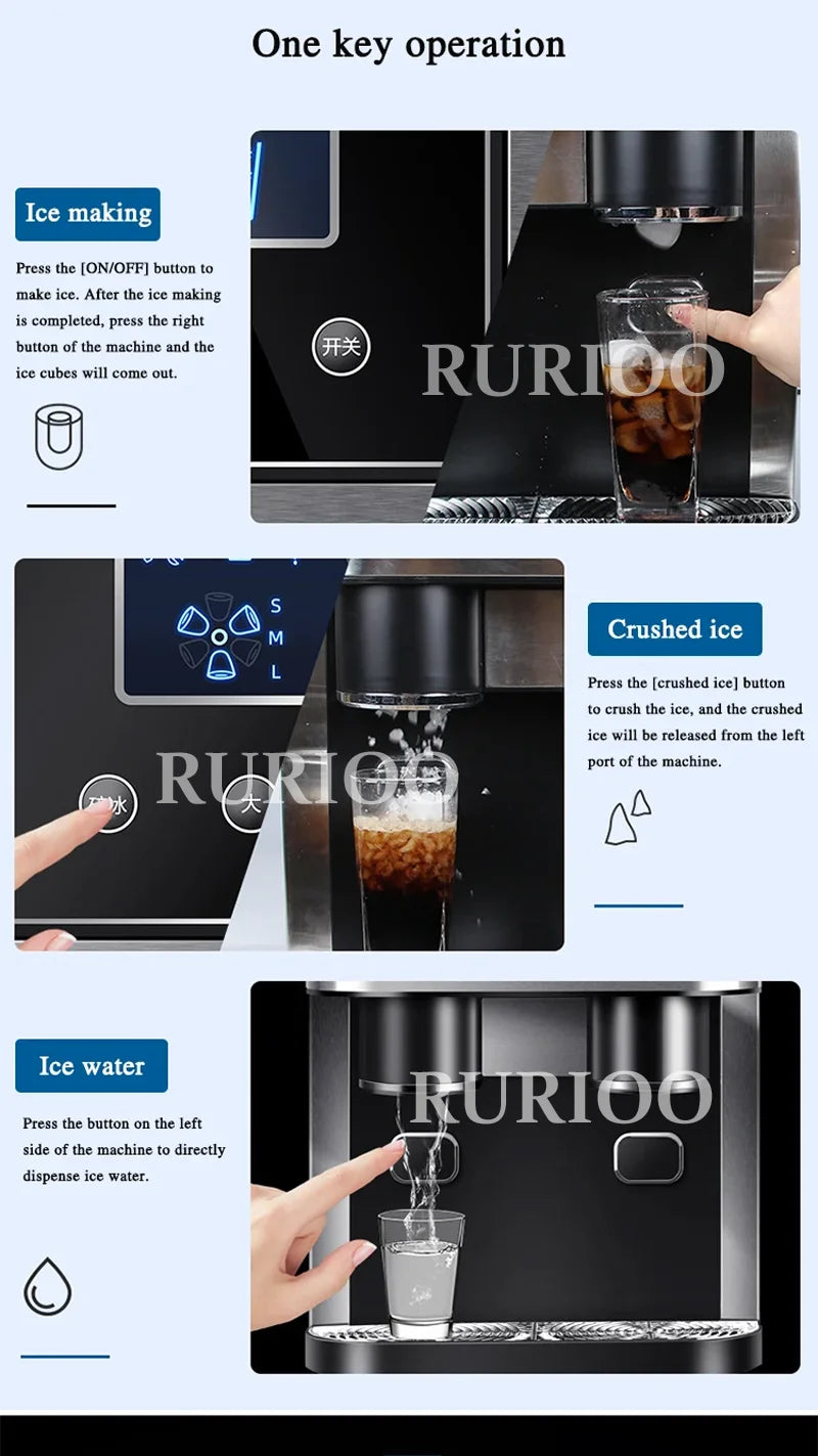 15kg Countertop Ice Making Machine Chewable Ice Cube Nugget Ice Maker with Side Tank Home Kitchen Office Bar Ice Water Maker