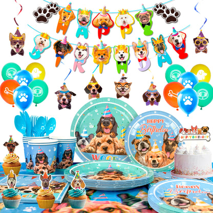 Puppy Birthday Party Supplies for Kids,159pcs Birthday Party Supplies&Tableware Set Dog Party Plates Cups Napkins Banner Balloon