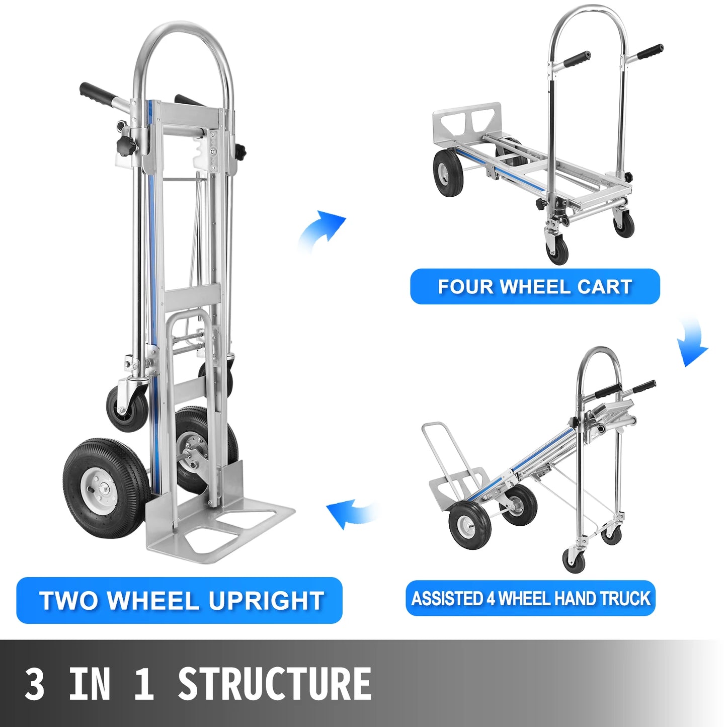 VEVOR 3 in1 Folding Sack Hand Truck 1000LBS Heavy Duty Utility Cart On Wheels  Aluminum Convertible Hand Truck Utility Cart Car