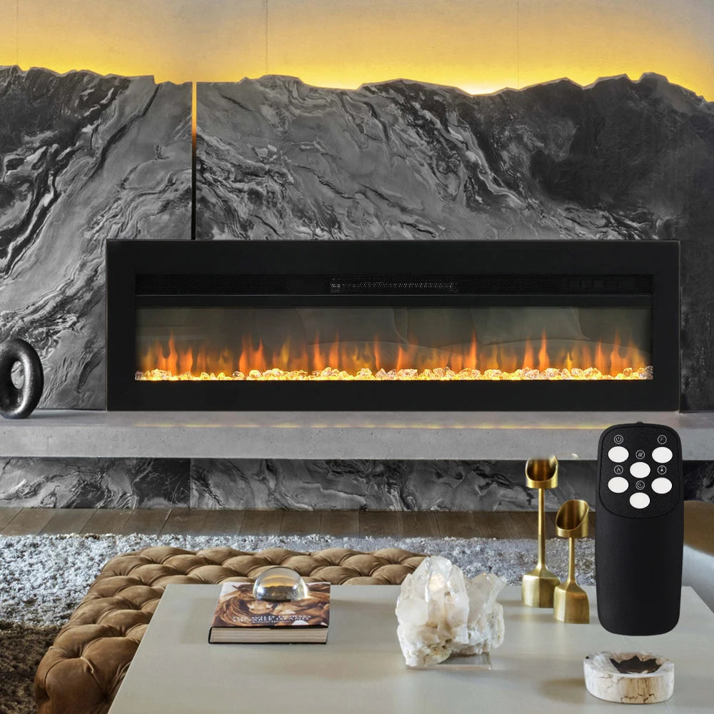 KOMORE Wall Mounted Electric Fireplace with Remote Control for Living Room, Automatic Safety Shutoff , 12 Flame Colors