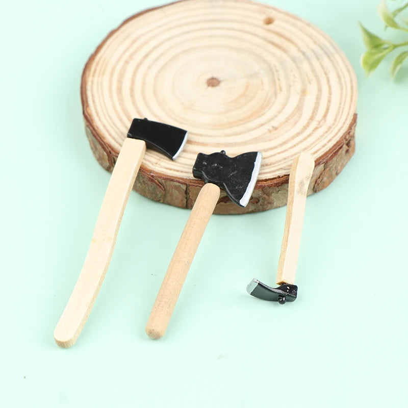 New 3Pcs/set 1/12 Scale Dollhosue Mini Wood Metal Chopper Hatchet Dollhouse Miniature Farming Tools Garden Tools