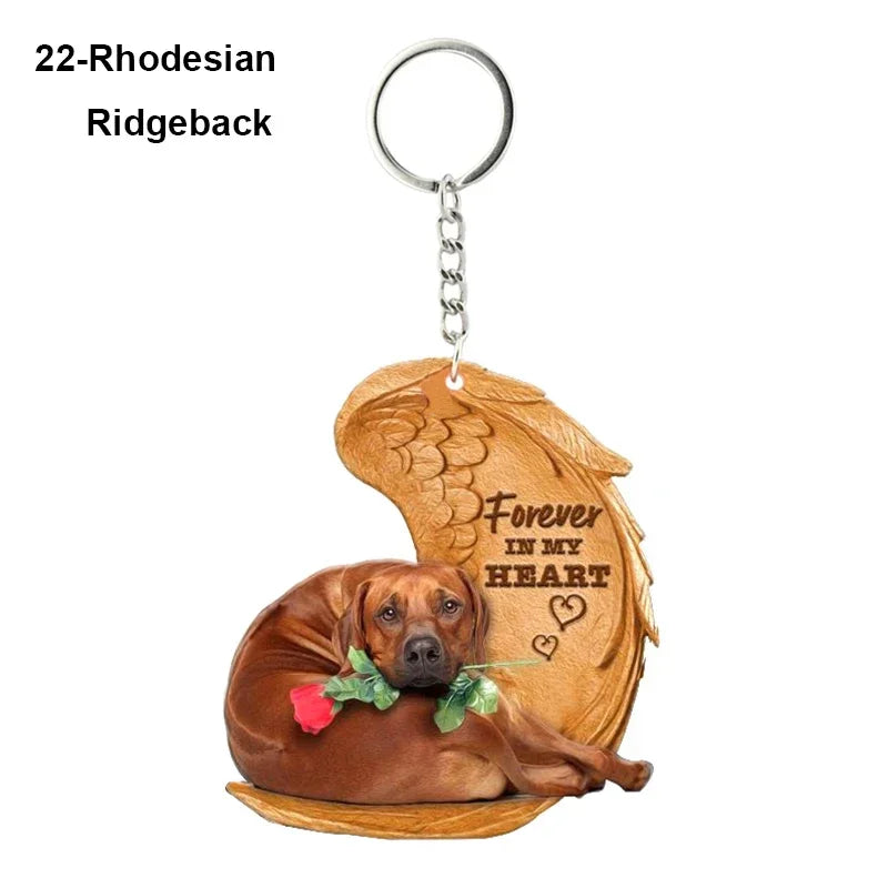 1 Piece 23 Style Dog Forever In My Heart  Angel Pendant Bag Key Chains Car Keychain Keyring  Pet Jewelry Gift For Women Girls