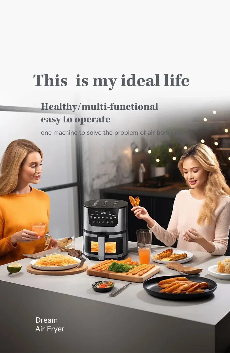 Electric Air Fryer Smart 7L Multi-function Hot Convection Oven Deep Fryer Without Oil LED Touch Control 1400W Visible Window