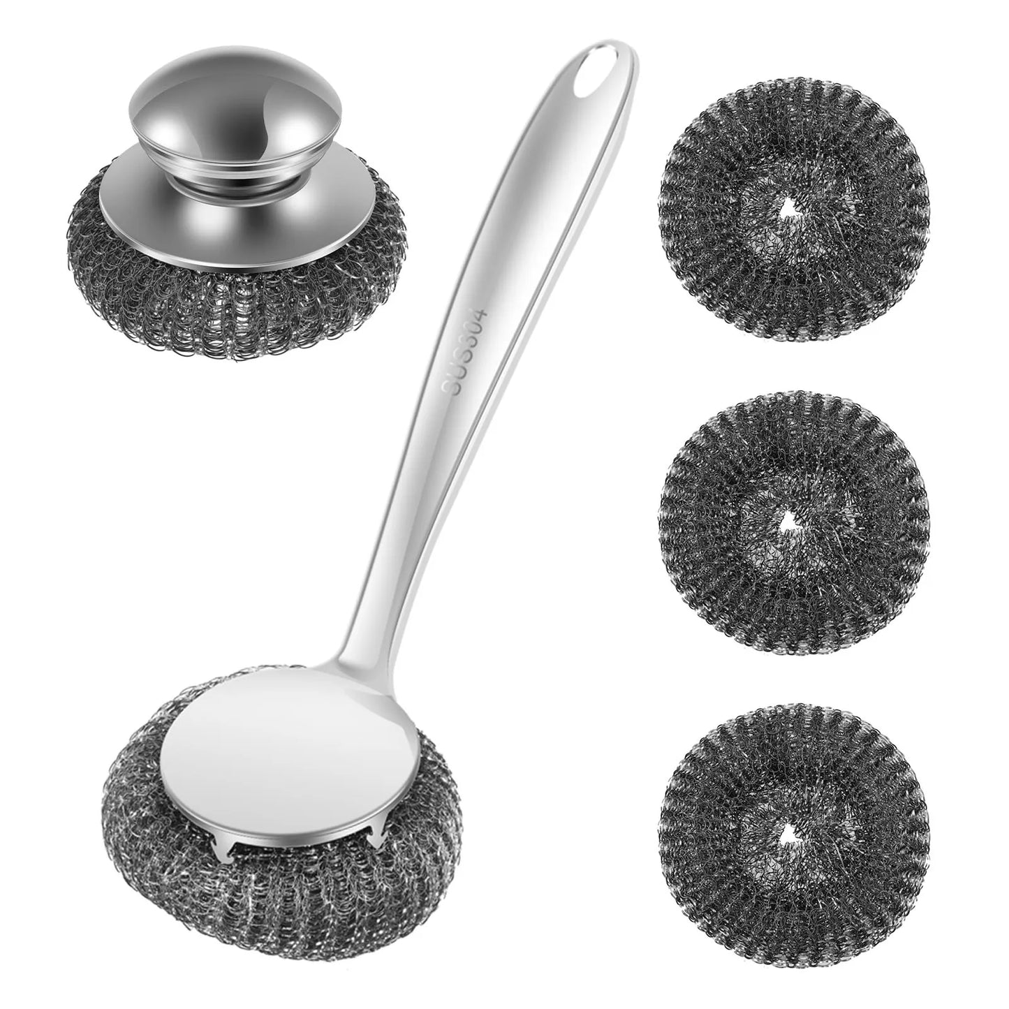 5/10Pcs Steel Wool Scrubber with Handle Detachable Stainless Steel Cleaning Brushes for Cleaning Dishes Stock Pots Pans Griddles