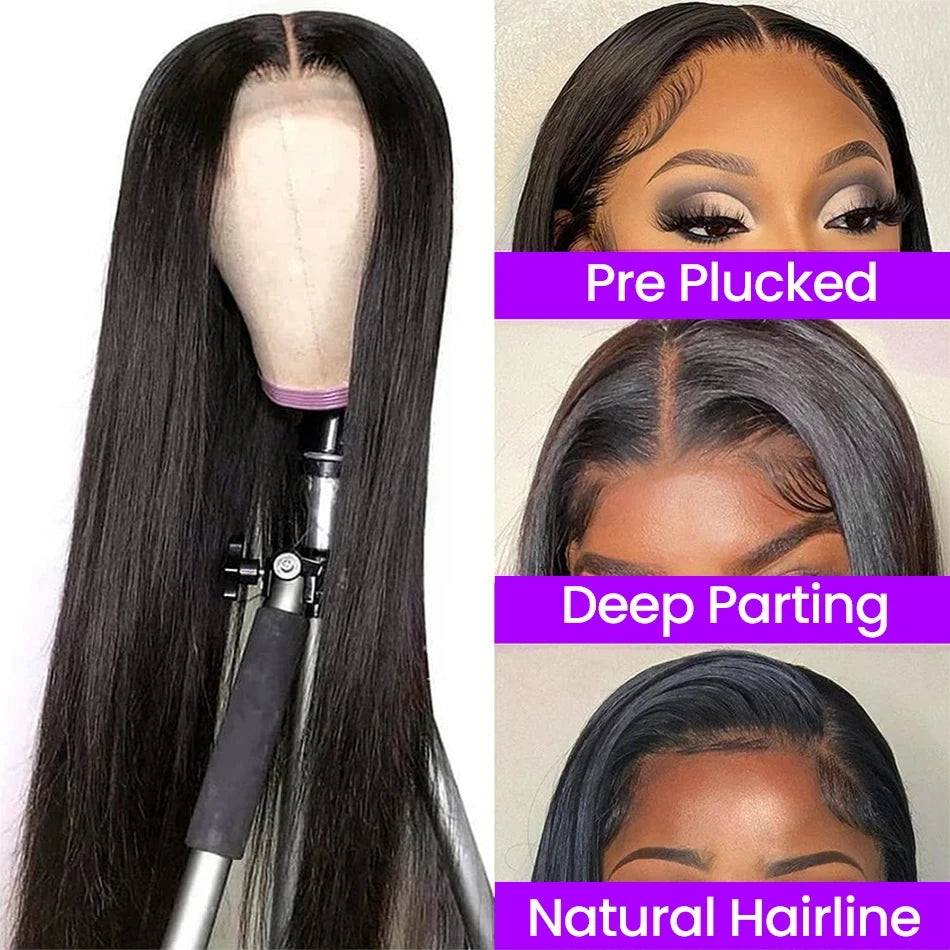 180 Density Glueless Wig Ready To Wear 13X6 Straight Frontal Wig Pre Plucked 5X5 Closure Wig 360 Lace Front Human Hair Wig