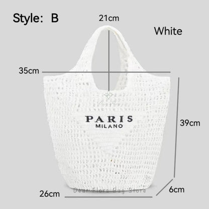 Women Summer Beach Vacation Fashion Straw Knitting Shoulder Bag Hollow Out Handwoven Handbag Portable Large Capacity Casual Tote