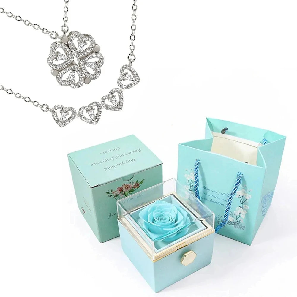 Rotating Rose Box-4 Clover Magnetic Heart Necklace Accept Drop Shipping with Free Shipping