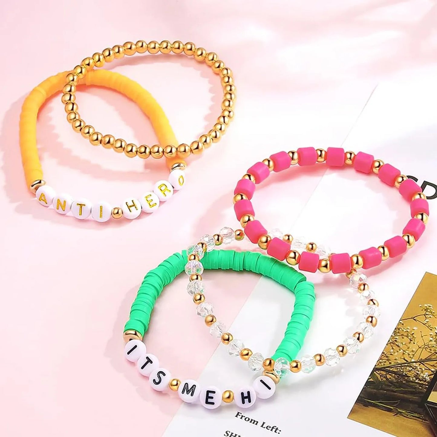 Five Piece Bracelet Set Of Men’s And Women’s Soft Clay Bracelets Fashionable Colourful Letter And Bead Print Beauty Bracelet