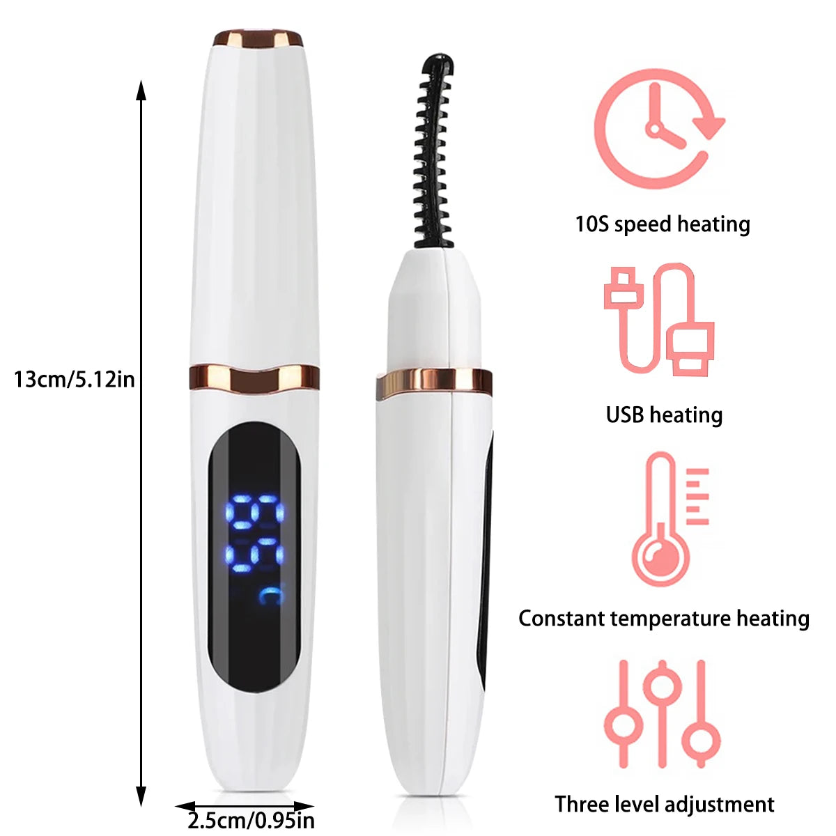 Electric Eyelash Curler Professional Fast Heating Eyelashes Curling Natural Eyelash Comb Portable Lash Long Lasting Makeup Tool