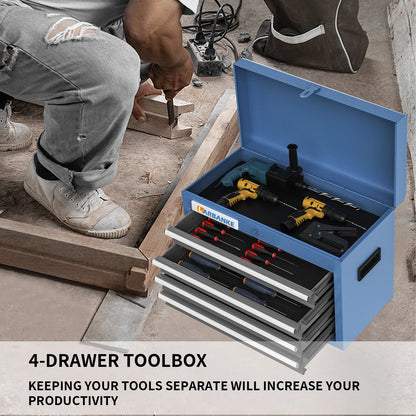 Portable Tool Box with4Drawers and Top Storage Tray,Tool Box Cabinet with Steel Safety Lock,Drawer Tool Box