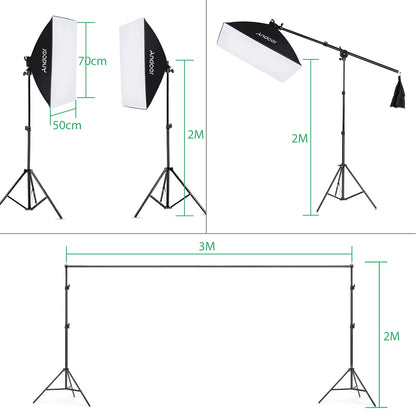 Andoer Photography Kit 1.8*2.7m Black White Green Cotton Backdrop 3pcs Fish-like Mount Clip 1pc 60cm 5in1 Photography Reflector