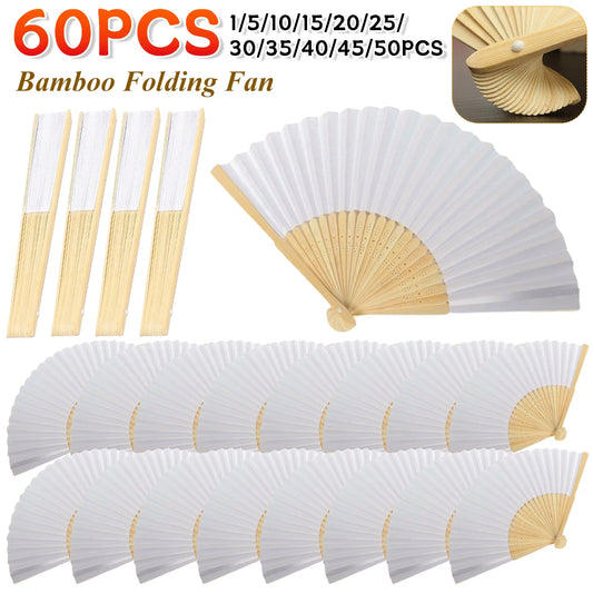 100-1PCS Hand Held Paper Fans Blank White Bamboo Folding Fans for Wedding Gift Party Dance DIY Decoration Personalised Fan