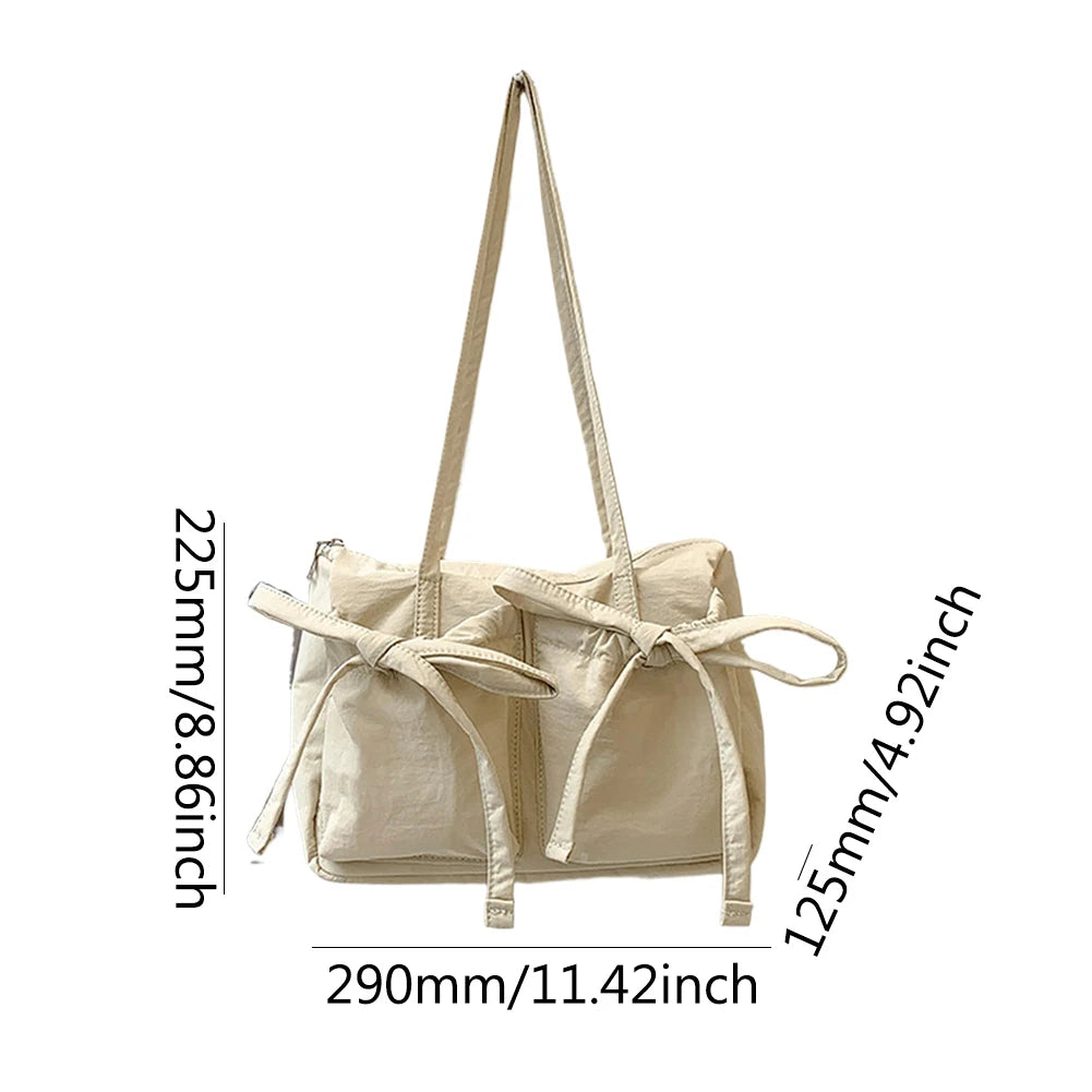 Women's Bags Bow Knot Pleated Nylon Shoulder Bag Fashion Sweet Pink Designer Lady Luxury Brand Tote Bag Spring Summer Armpit Bag