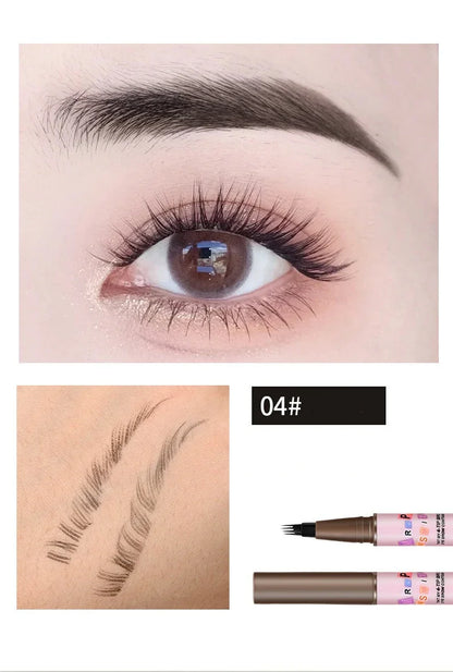 4 Colors Eyebrow Pen Waterproof 4 Fork Tip Eyebrow Tattoo Pencil Cosmetic Long Lasting Natural Dark Brown Liquid Eye Brow Pencil