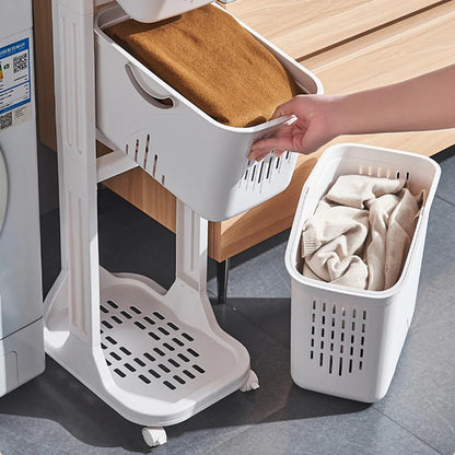 4-Tier Storage Rack Laundry Basket with Wheels