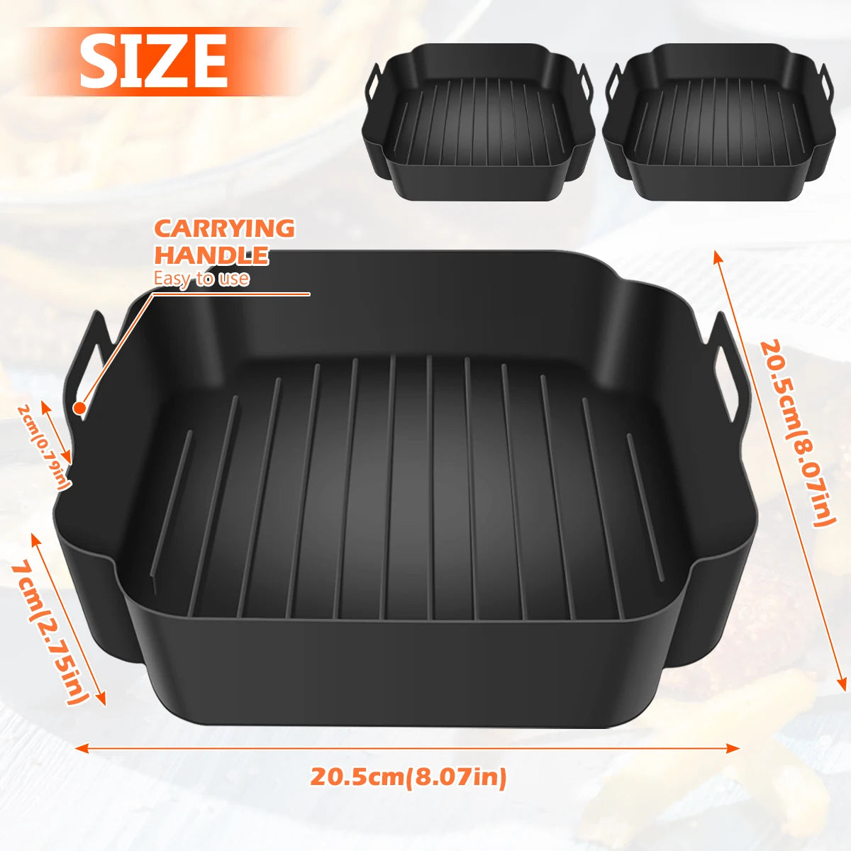 2Pcs Air Fryer Silicone Pot with Handle Reusable Air Fryer Liner Heat Resistant Air Fryer Silicone Basket Square Baking Tray Air