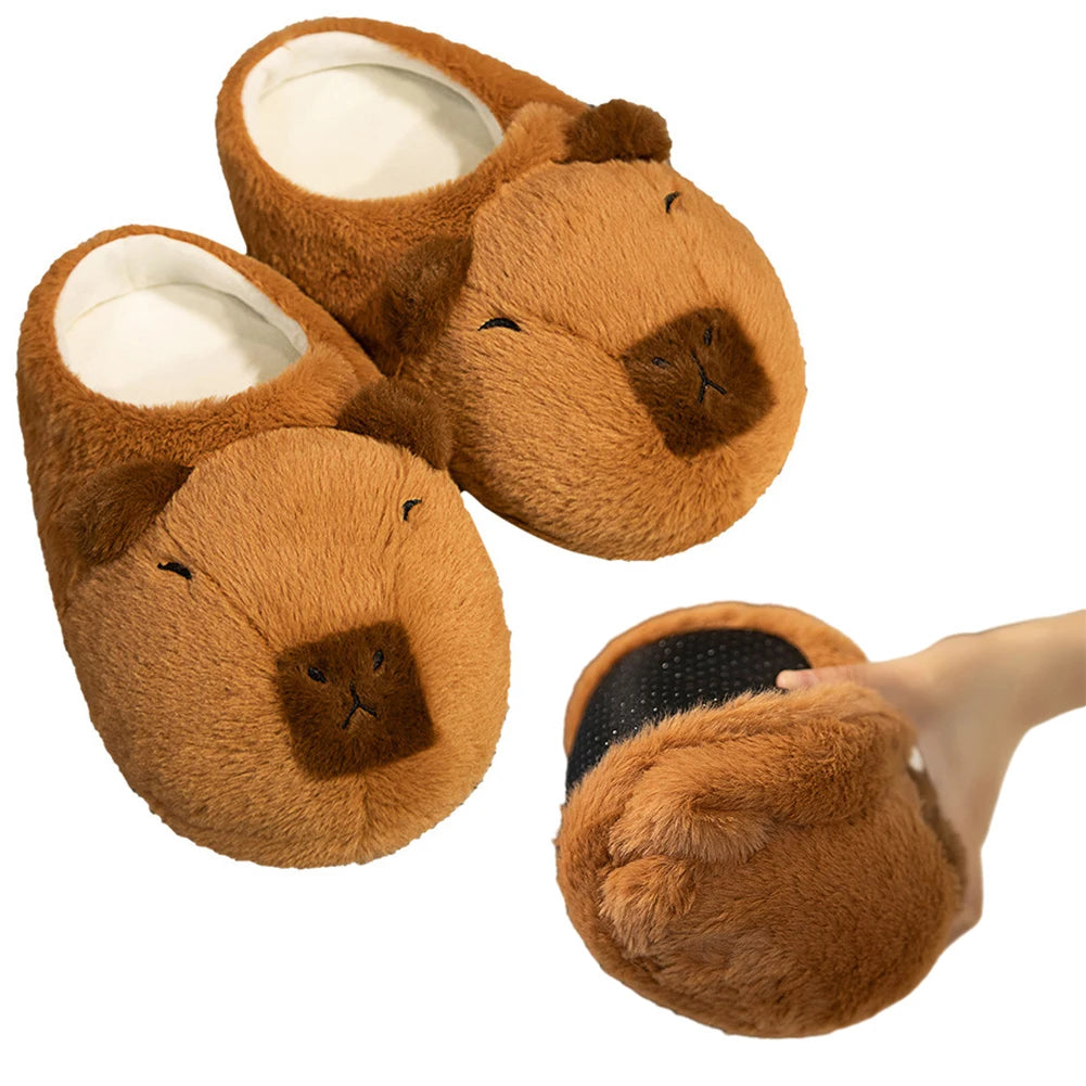 Women Plush Capybara Slippers Anti-Skid Capybara House Slippers Soft Cartoon Capybara Slippers Comfortable Indoor Home Slippers