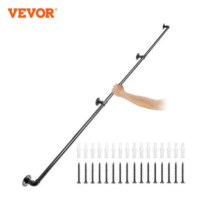 VEVOR 2-13ft Secure Pipe Stair Handrails Staircase 440lbs Handrails Carbon Steel For Wall Mount Stairs Indoors And Outdoor Black