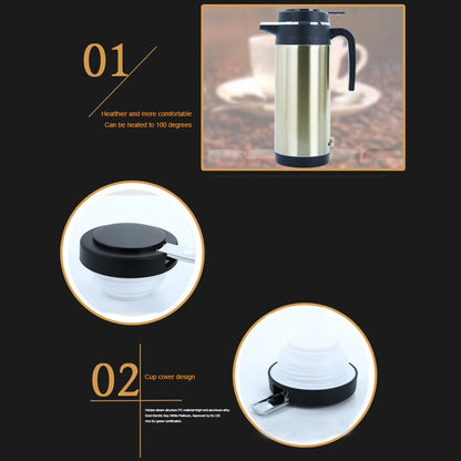 12V/24V Electric Heating Cup Kettle Stainless Steel Water Heater Bottle Auto Shut Off Fast Boiling Kettle for Travel Car Truck