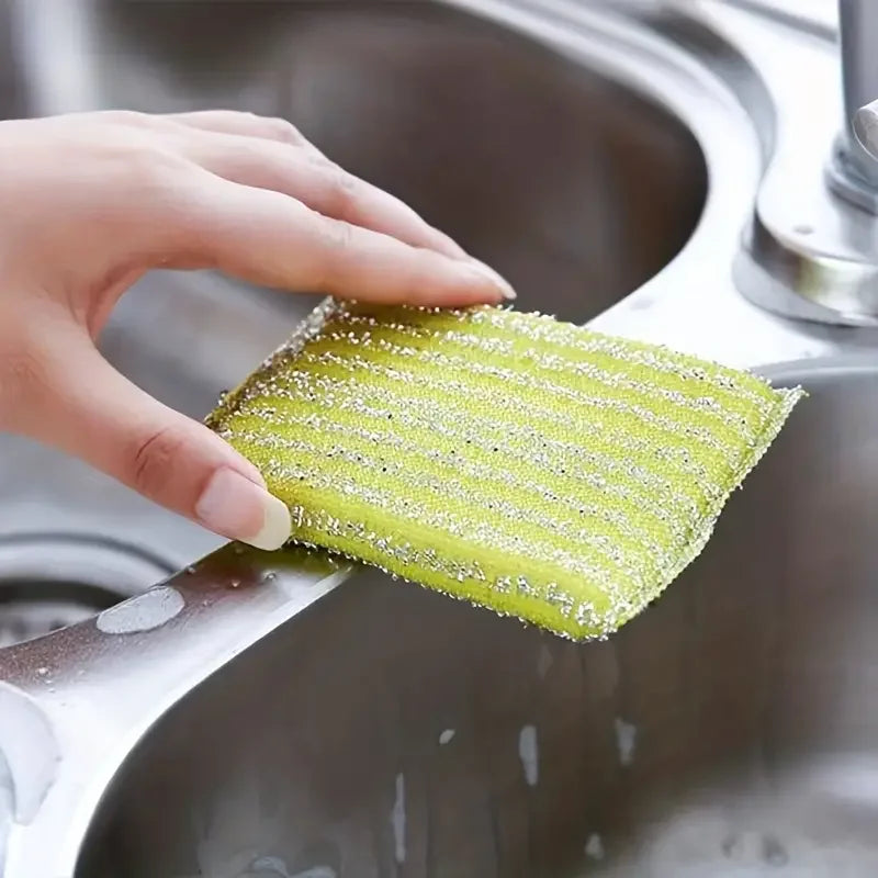 10/50pcs Steel Wire Sponge Wipe Non-stick Oil Brush Double Sided Cleaning Cloth Kitchen Dishcloth Scouring Pad Rag Cleaning Tool