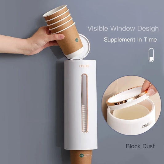 Paper Cup Dispenser Holder Automatic Disposable Cup Storage Rack Wall Mounted Cup Holder Organizer Water Dispenser Cups Stand