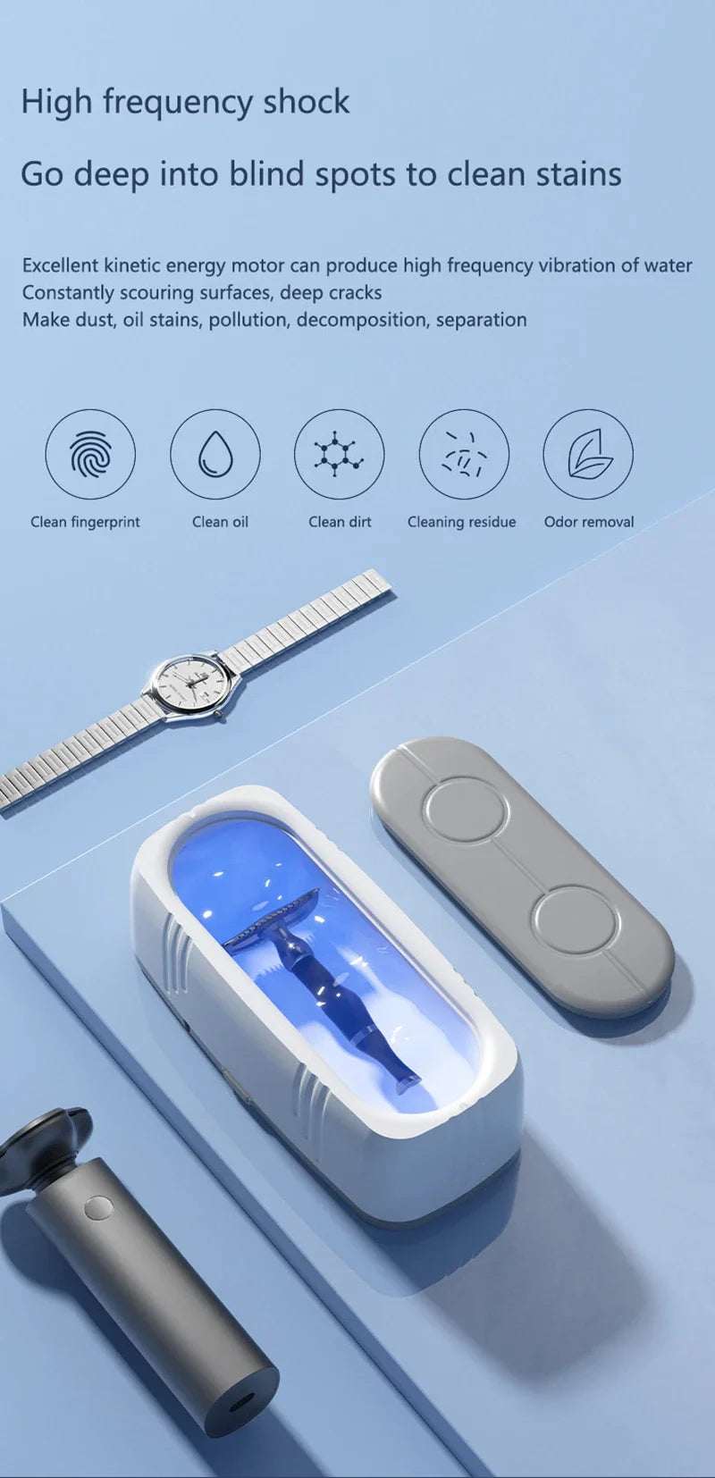 Xiaomi Ultrasonic Cleaner Glasses Watch Gold Diamond Multi-Functional Cleaning Machine Jewelry Portable Household Blue Ray 2025