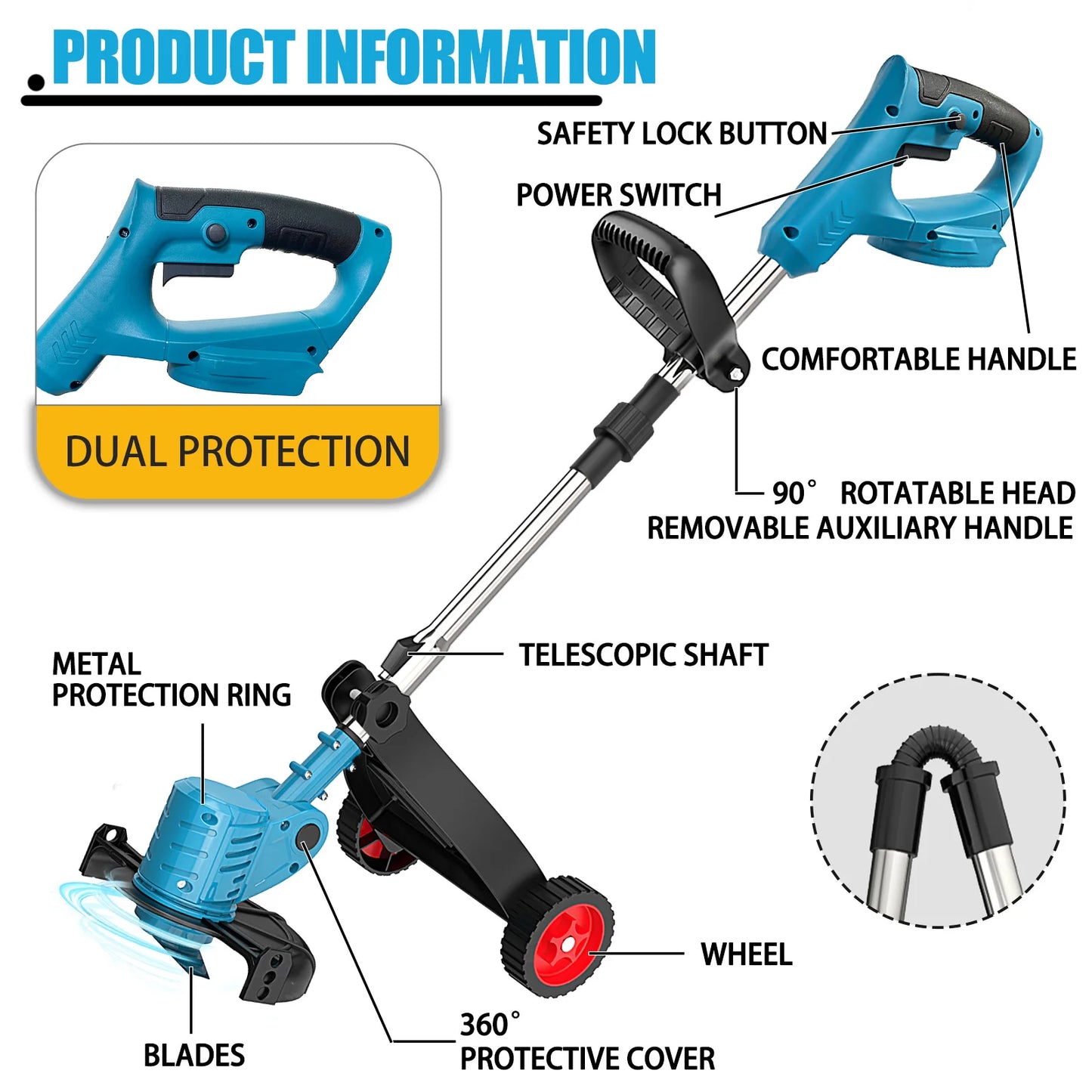 18V Cordless Strimmer Battery Lawn Trimmer with 2x3.0Ah Battery, Electric Battery Trimmer for Trimming Grass Grass, Brush Cutter