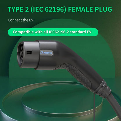 Khons Type2 To Type2 Ev Charging Cable  3Phase 32A Female To Male Plug 5M Cable 22kw IEC62196-2  EVES Charging Stations