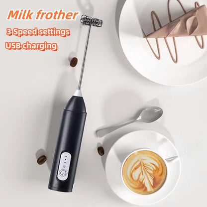 1PCS electric milk frother 3-speed adjustable mini mixer rechargeable stainless steel coffee cappuccino cream kitchen mixer