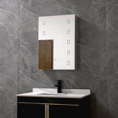 KOMORE 70cm H Rectangle LED Mirror Cabinet for Bathroom with Electric Clock & 2 Shelves & Fast-respond Sensor Switch