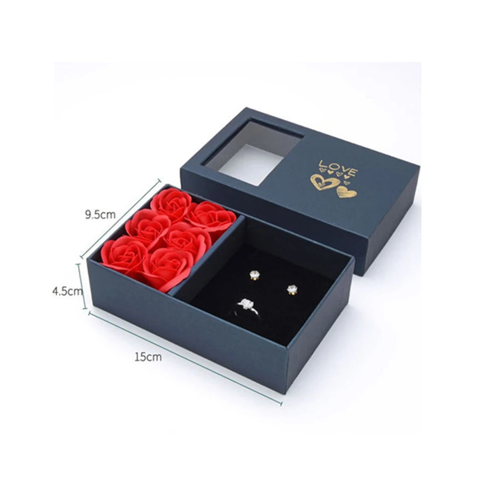 Roses Flower Jewelry Box Six Window Gift Box Ring Earrings Pendant Jewelry Box Jewelry Organizer Valentines Day Decoration