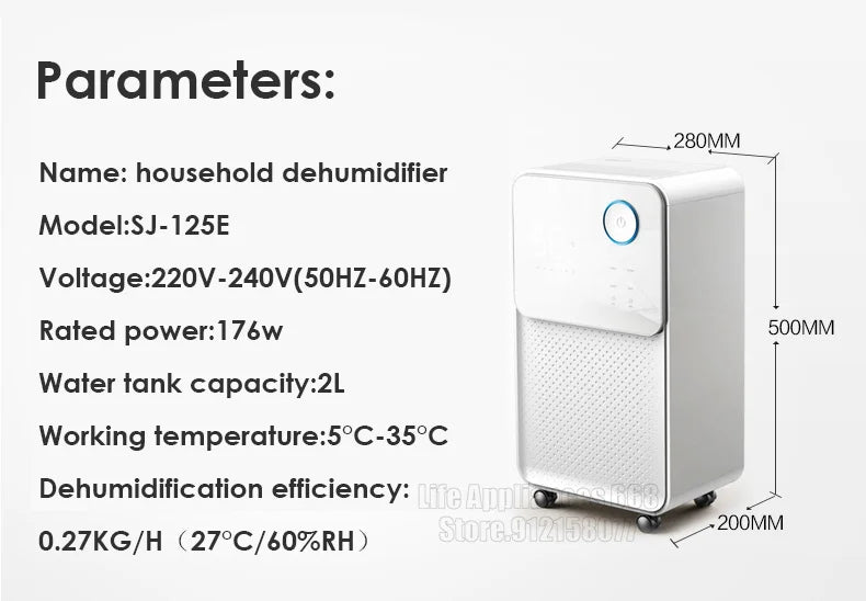 220V Intelligent Air Dehumidifier SJ-125E 24L/Day Large Dehumidity LED Display Low Noise High Efficiency Air Dryer Clothes Dryer