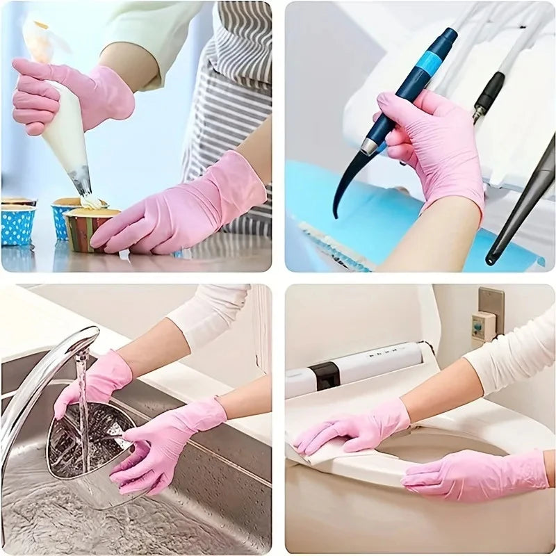 100/50/20PCS Light Pink Disposable Nitrile Gloves Waterproof Anti-static Durable Light Pink Gloves For Kitchen Cooking Tools