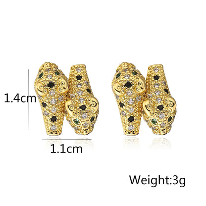 NEWBUY 2024 New Fashion Gold Color Stainless Steel Wedding Jewelry Luxury AAA CZ Zircon Leopard Earrings For Elegant Women Gift