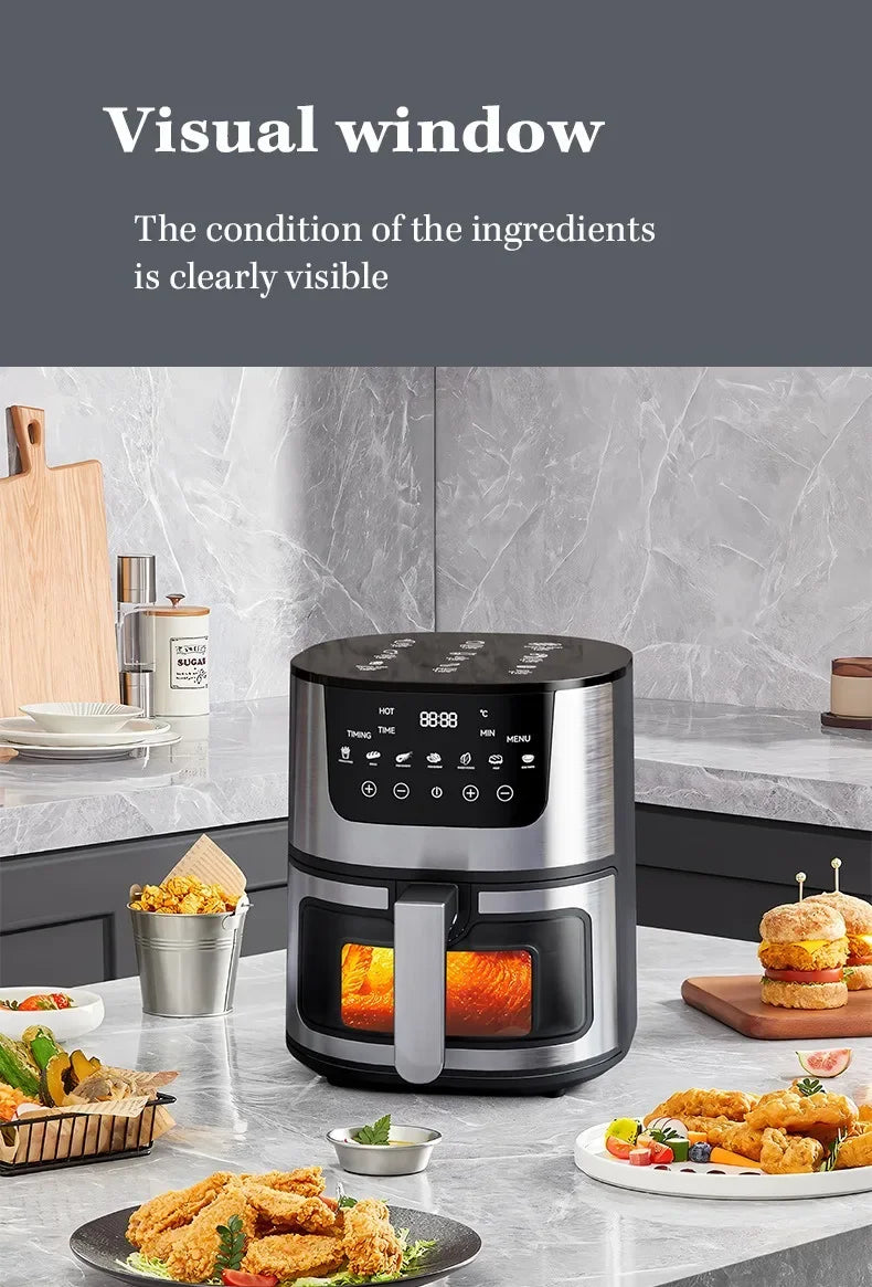 Electric Air Fryer Smart 7L Multi-function Hot Convection Oven Deep Fryer Without Oil LED Touch Control 1400W Visible Window