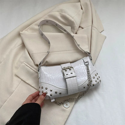 Women Fashion Shoulder Bag Gothic Ladies Bag Cool Style Trendy Rock Girls Handbag Y2K Rivet Chain for Travel Vacation Daily