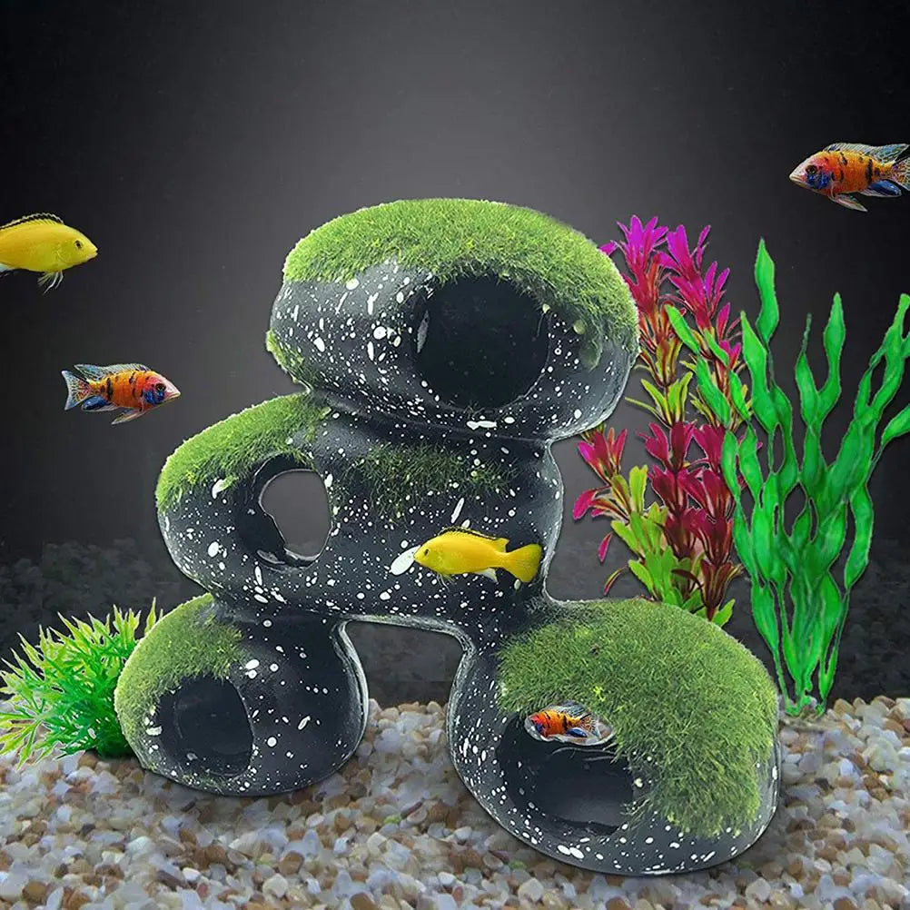 Simulation Stone Fish Shrimps Shelter House Ornaments  Artificial Plants Resin Flocking Aquarium Fish Tank Decoration