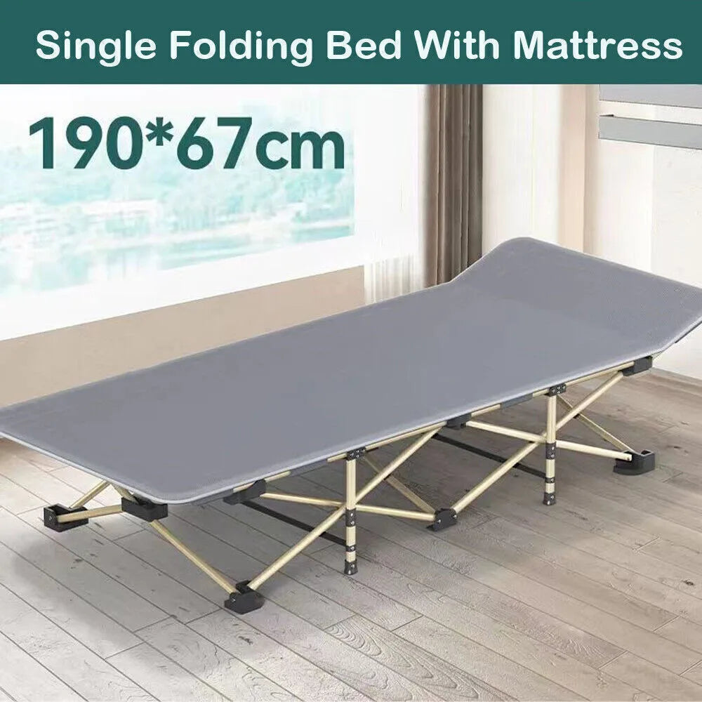 Single Foldable Folding & Mattress Guest Heavy Duty Portable Large Bed UK