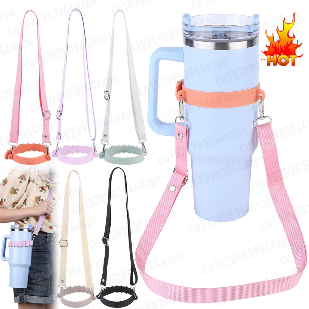 Water Bottle Handle with Adjustable Shoulder Strap Hands Free Grip Silicone Water Bottle Carrier Handle for Stanley 30oz 40oz